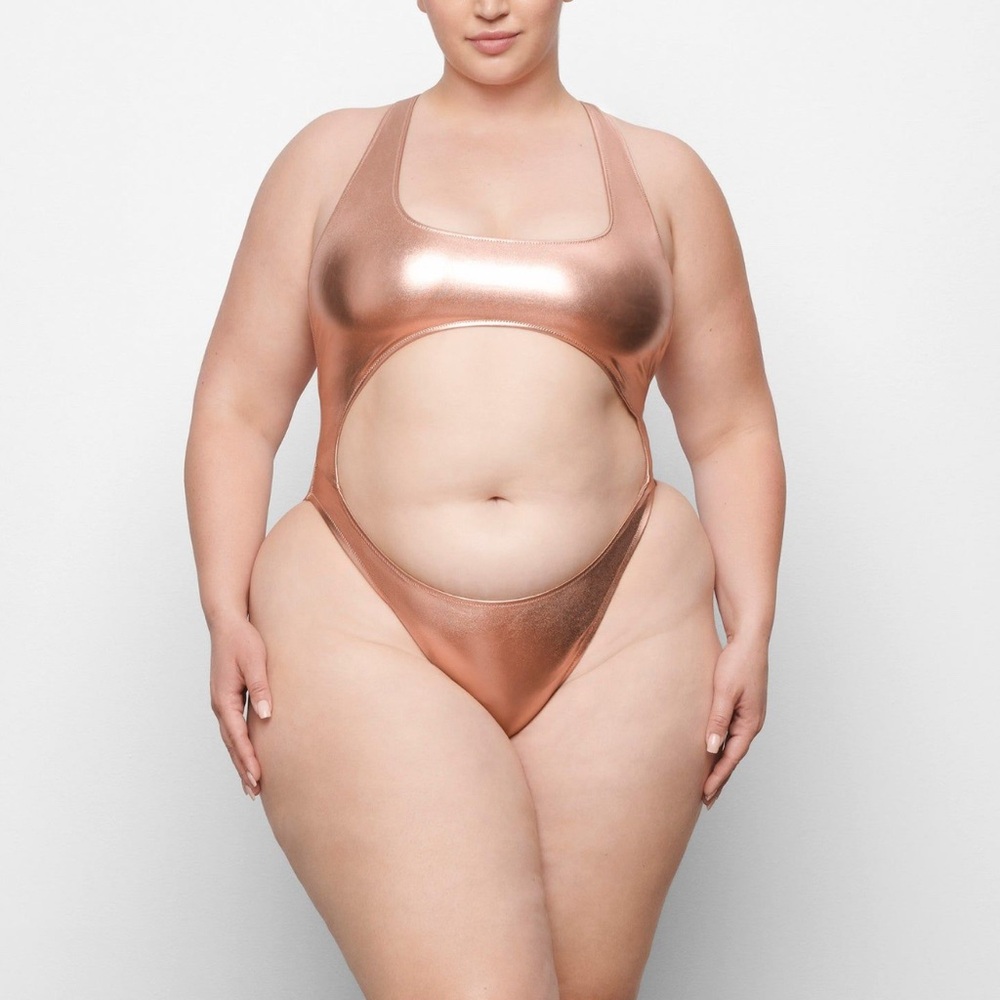 SKIMS NWT Metallic Rose Gold Cutout Swimsuit size 3 X